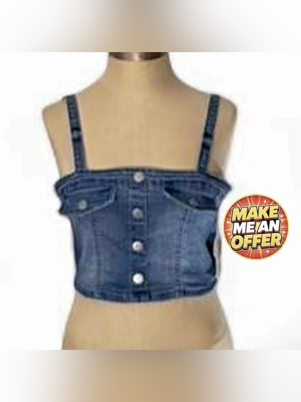 Brand New Denim Crop Tank Top - Blue - SZ M